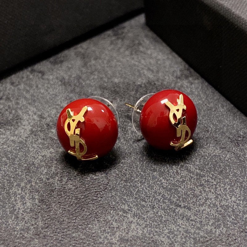 YSL White & Red 18K Gold Earrings