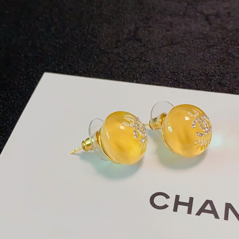 Chanel Yellow Round 18K Gold Earrings