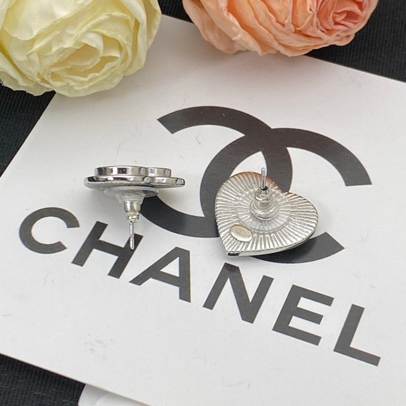 Chanel Black & Red Heart Gold 18K Gold Earrings