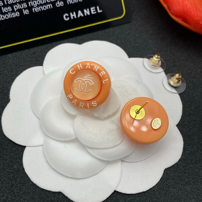 Chanel Orange Round 18K Gold Earrings