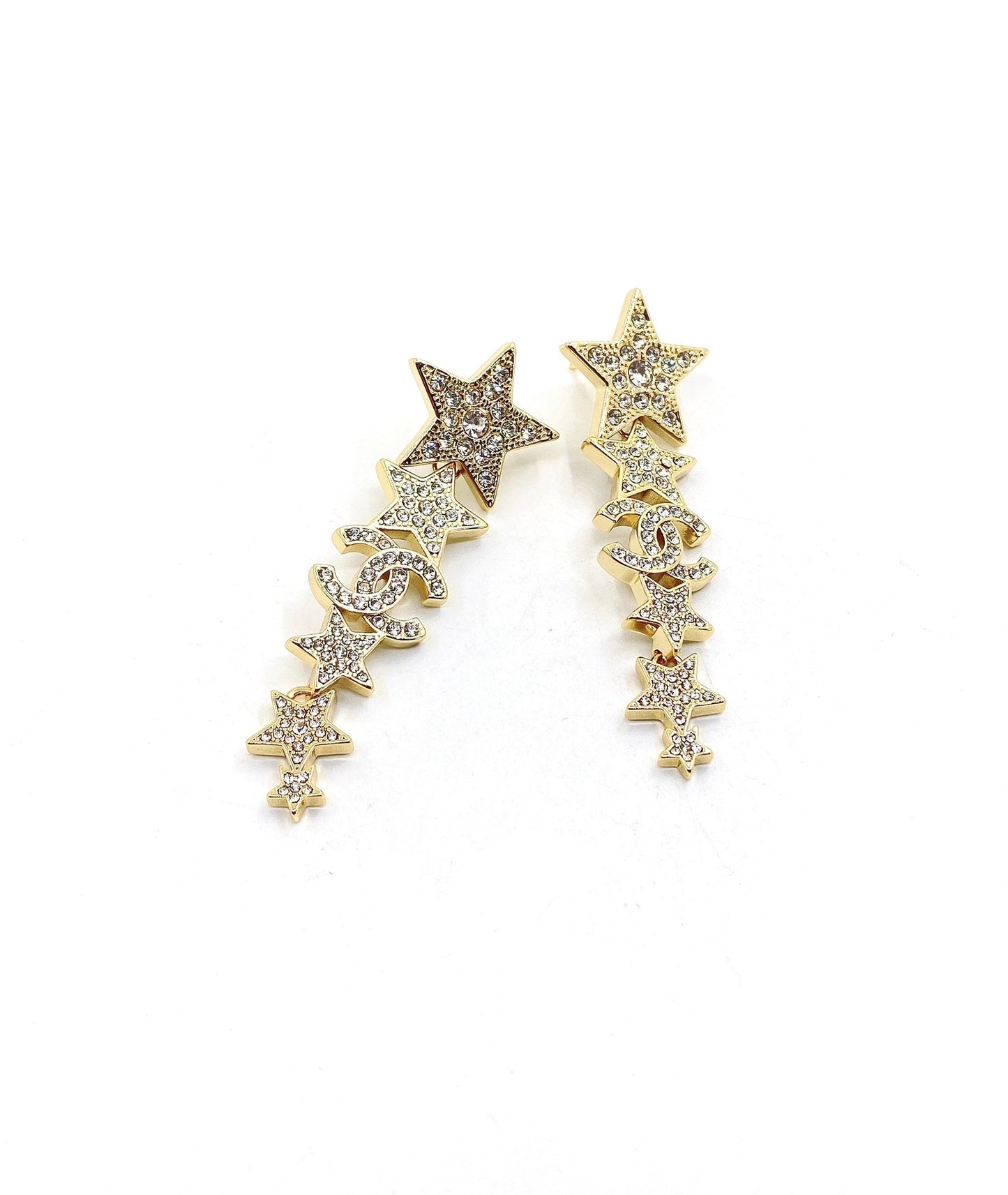 Chanel Star Diamonds Long 18K Gold Earrings