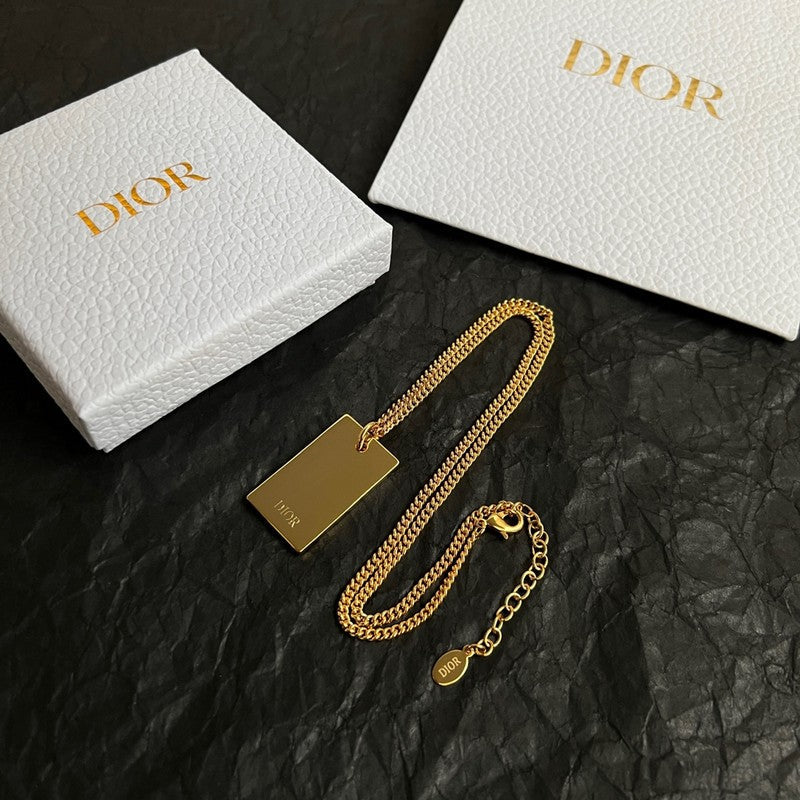 Dior Oblique Plate Pendant 18K Gold Necklace