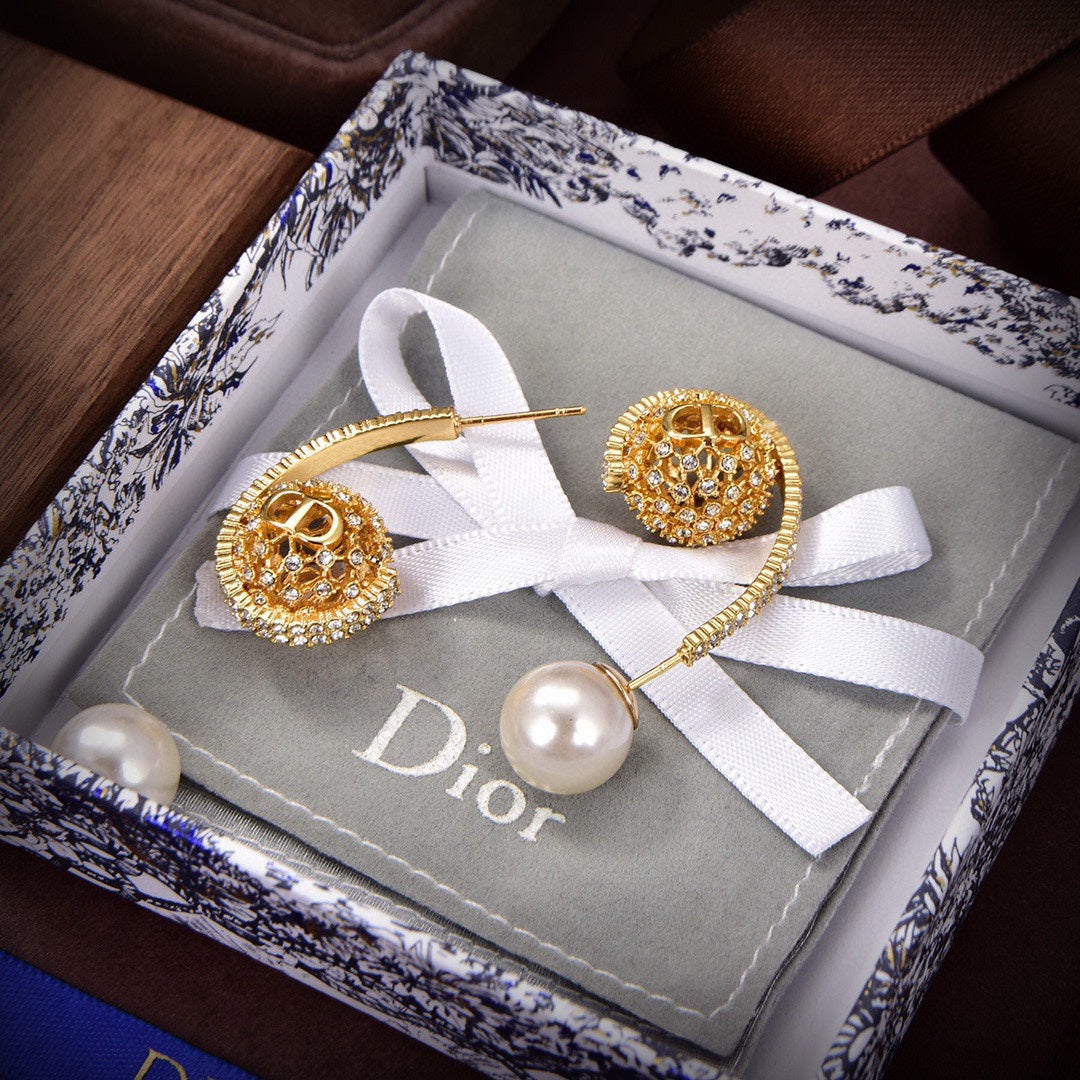 Dior Tribales White Resin Pearls 18K Gold Earrings