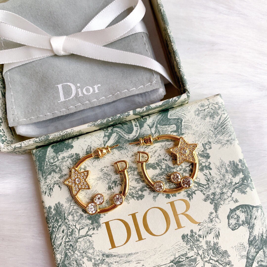 Dior Star Pink Crystals 18K Gold Earrings