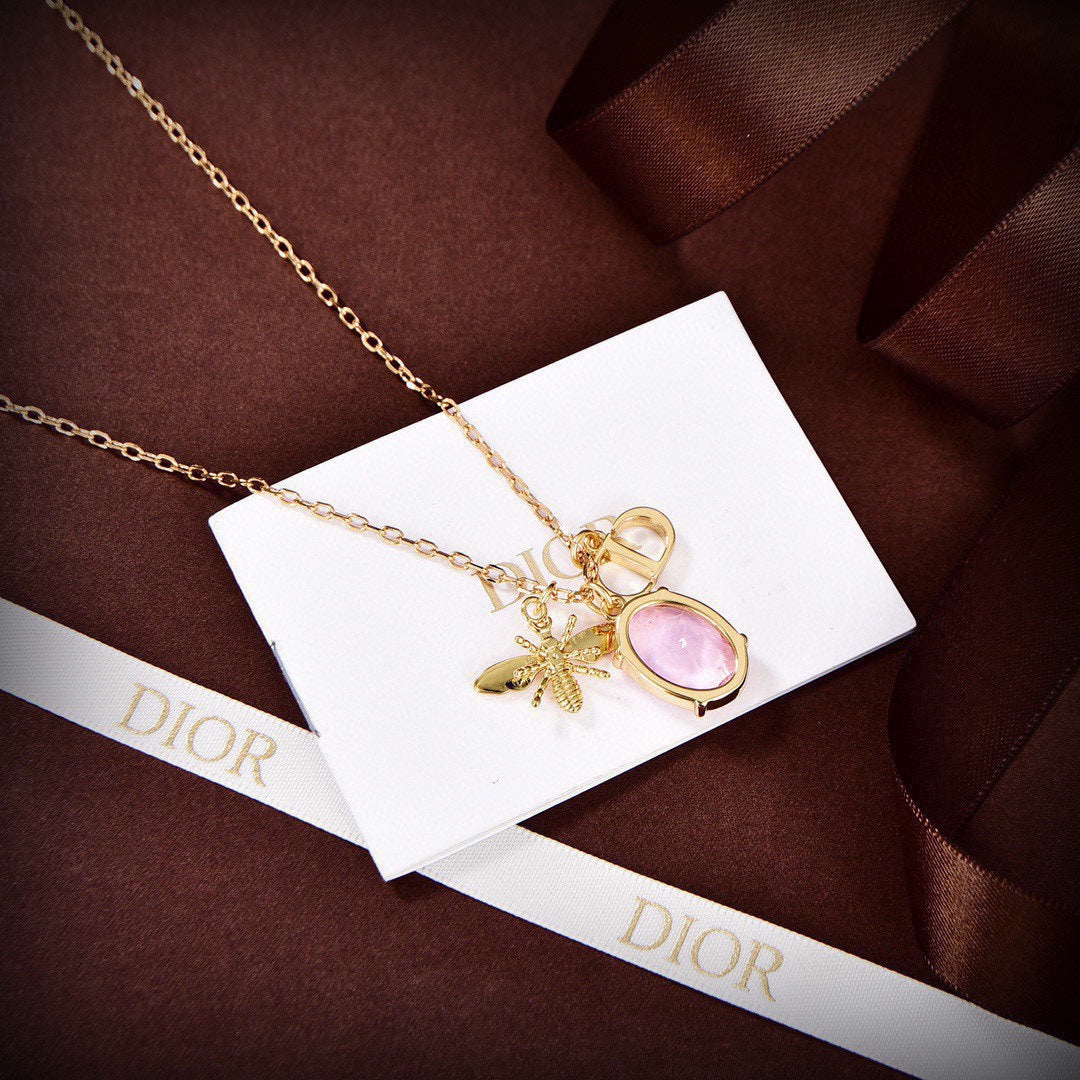 Dior Petit Pink Crystal 18K Gold Necklace