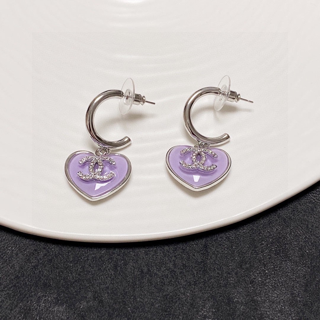 Chanel Purple Heart 18K Gold Earrings