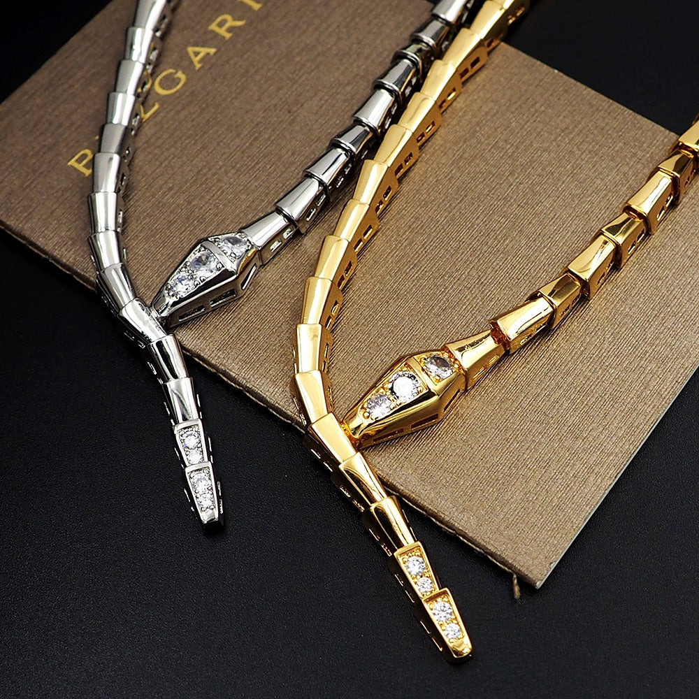 Bvlgari Serpenti Viper Demi-Pave Diamonds 18K Gold Necklace