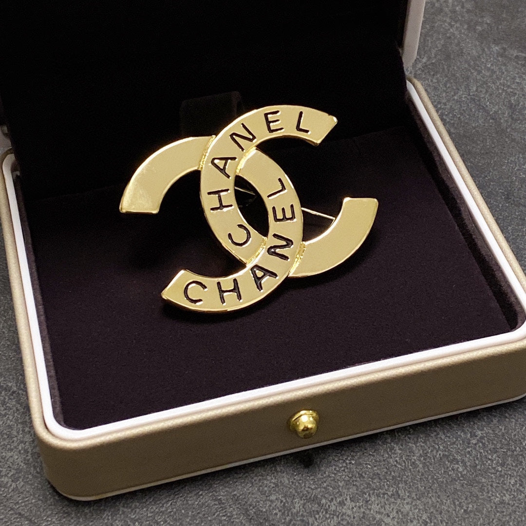 Chanel Script 18K Gold Brooch