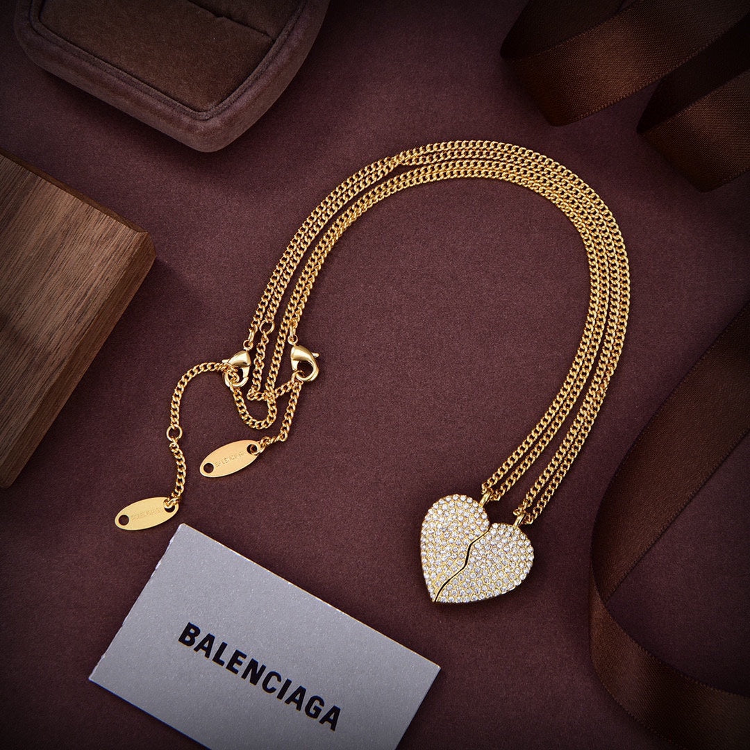 Balenciaga Lovelock Set Of Two Silver-tone Crystal 18K Gold Necklace