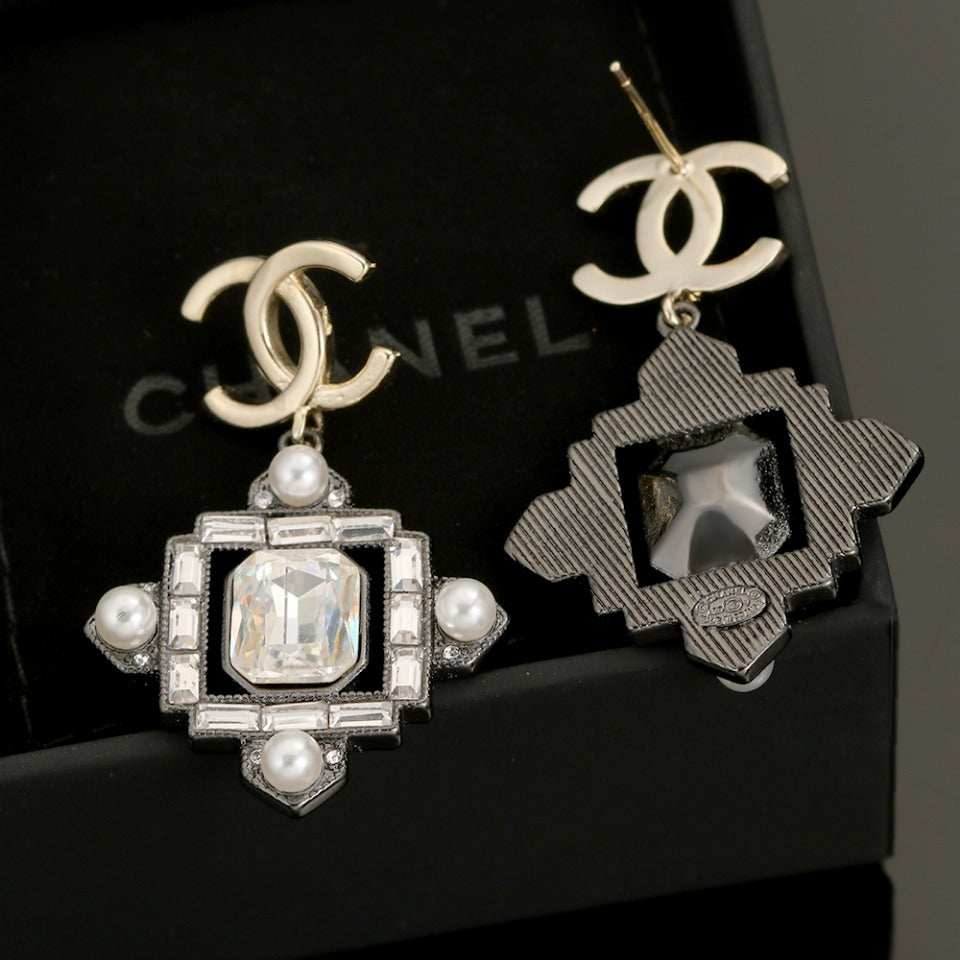 Chanel Crystal 18K Gold Earrings