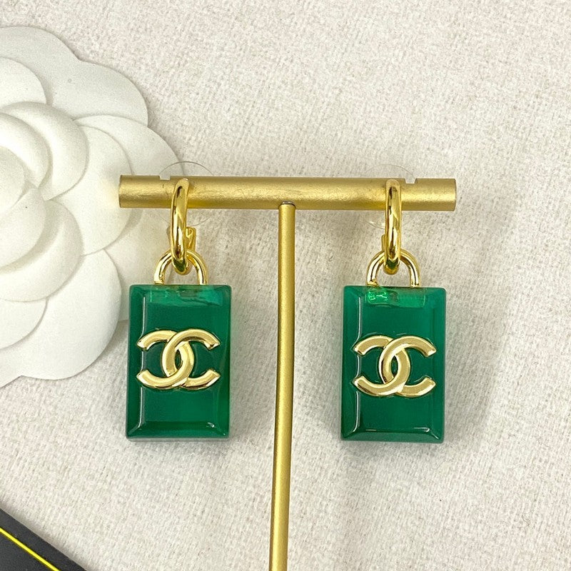 Chanel Green Perfume Bottle 18K Gold Earrings
