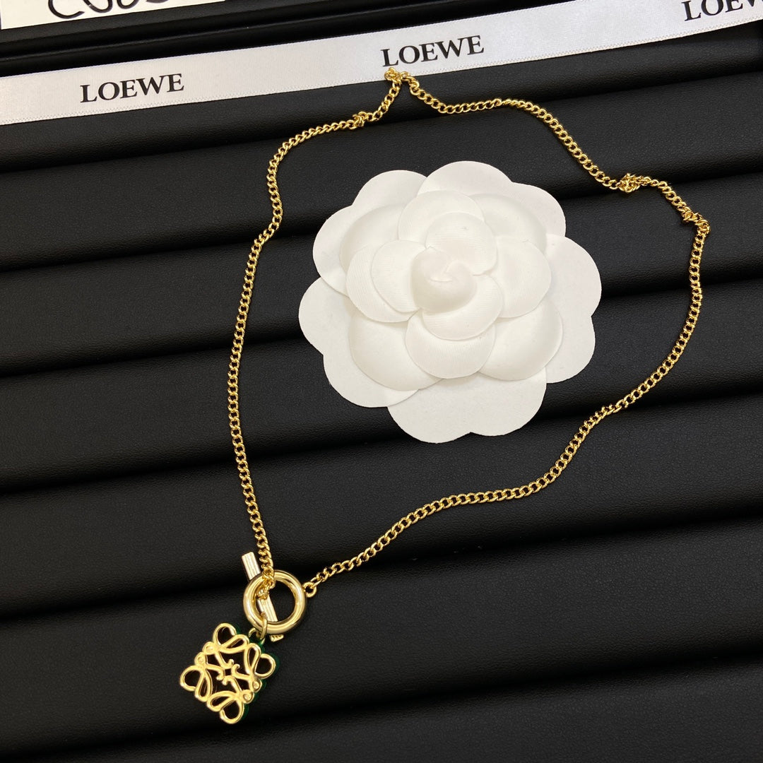 LOEWE Anagram Pendant 18K Gold Necklace