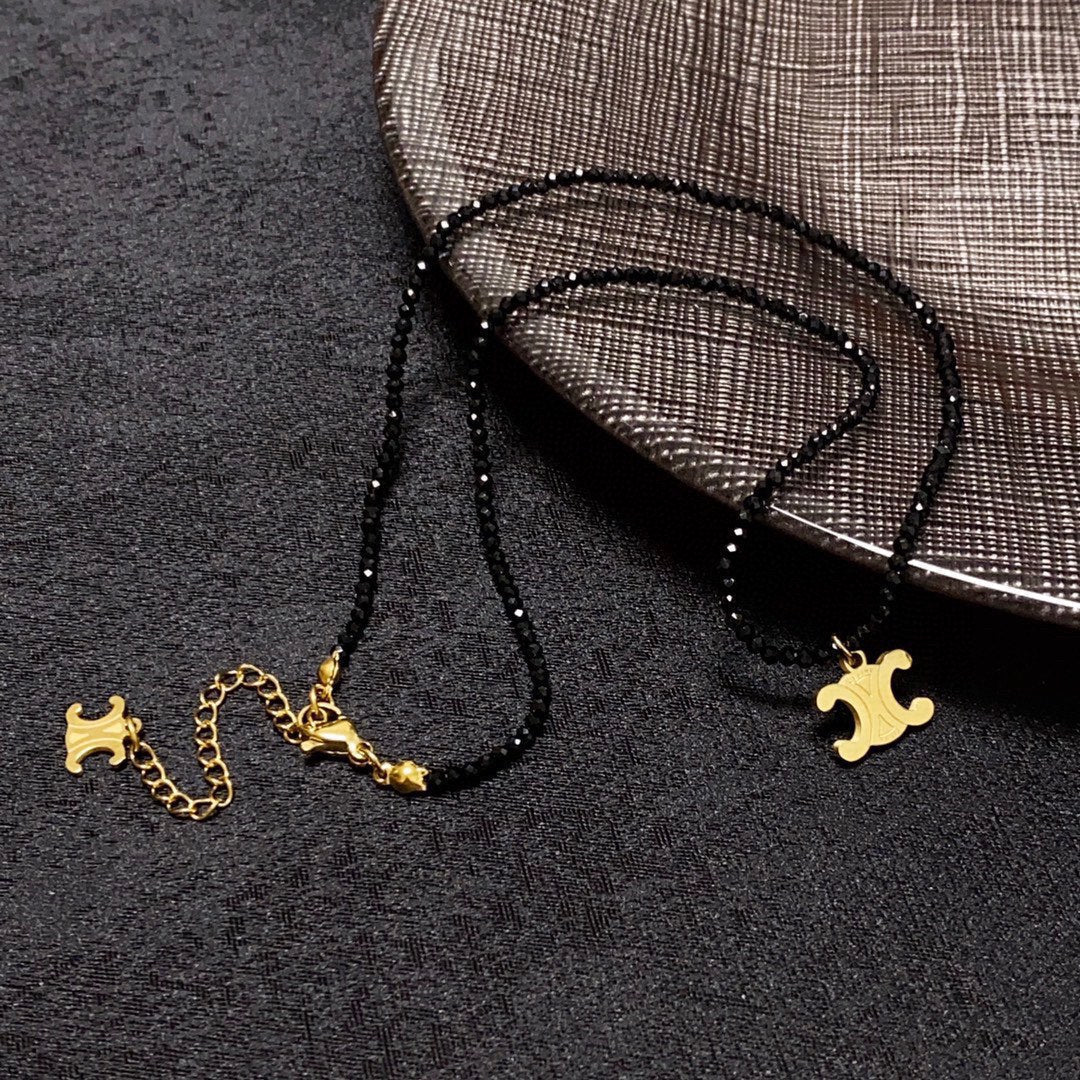 Celine Black Crystals 18K Gold Necklace