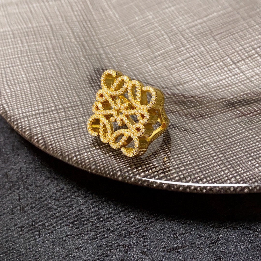 LOEWE Anagram Crystals 18K Gold Ring