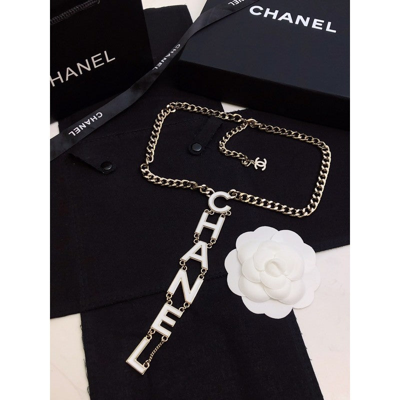 Chanel 22S Big White Logo 18K Gold Necklace
