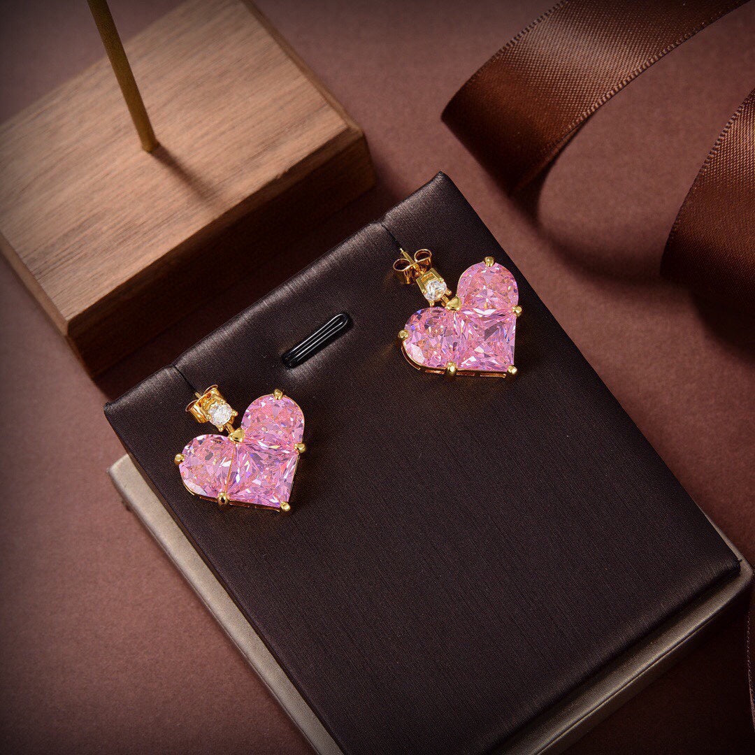 Celine Pink Crystal Heart 18K Gold Earrings