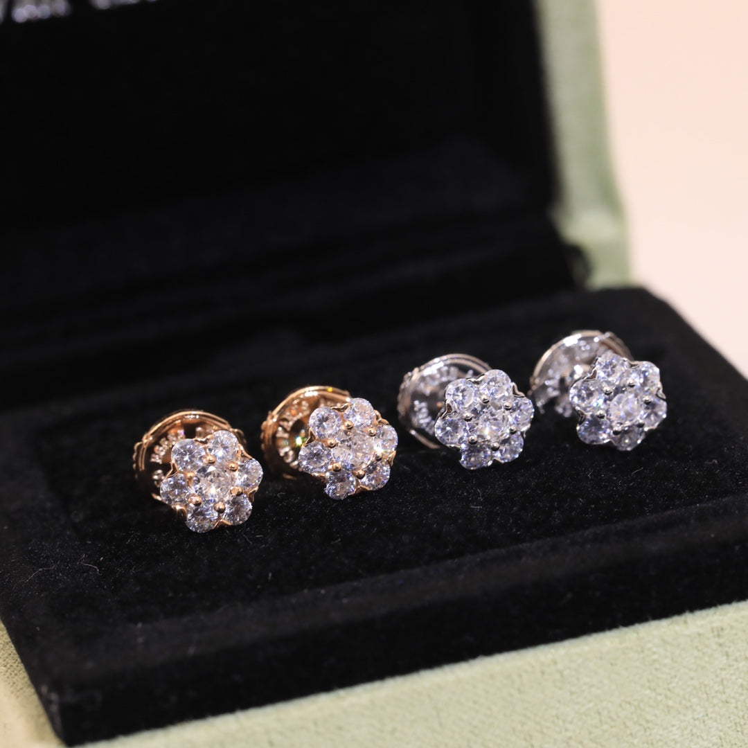 Flower Crystal 18K Gold Earrings