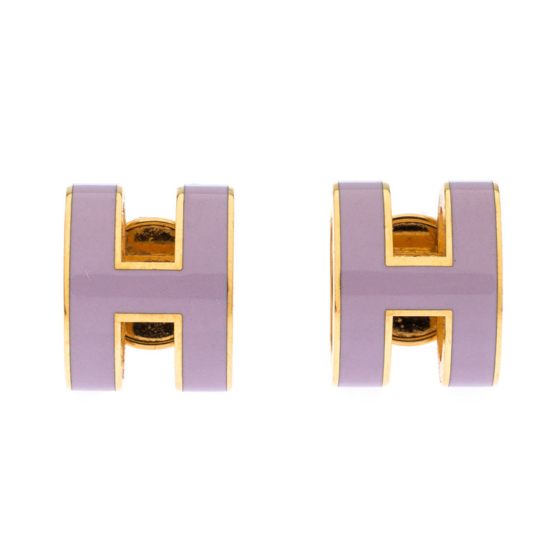 Hermes Mini Pop Purple 18K Gold Earrings