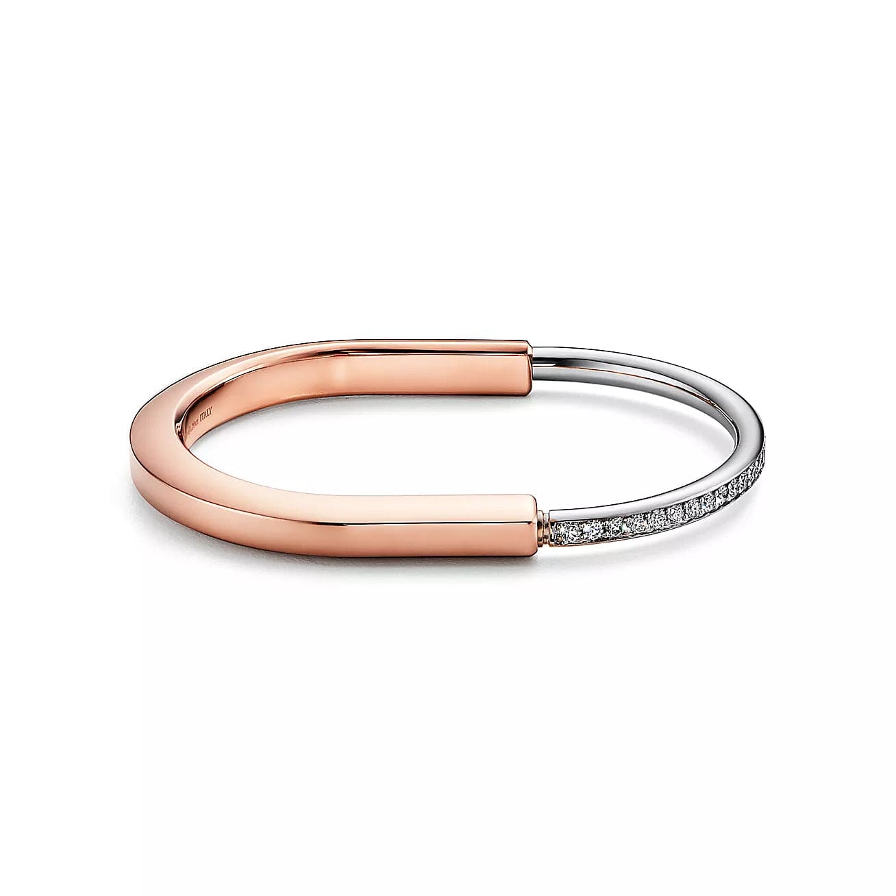 Tiffany Lock Bangle Half Pave Diamonds 18K Gold Bracelet