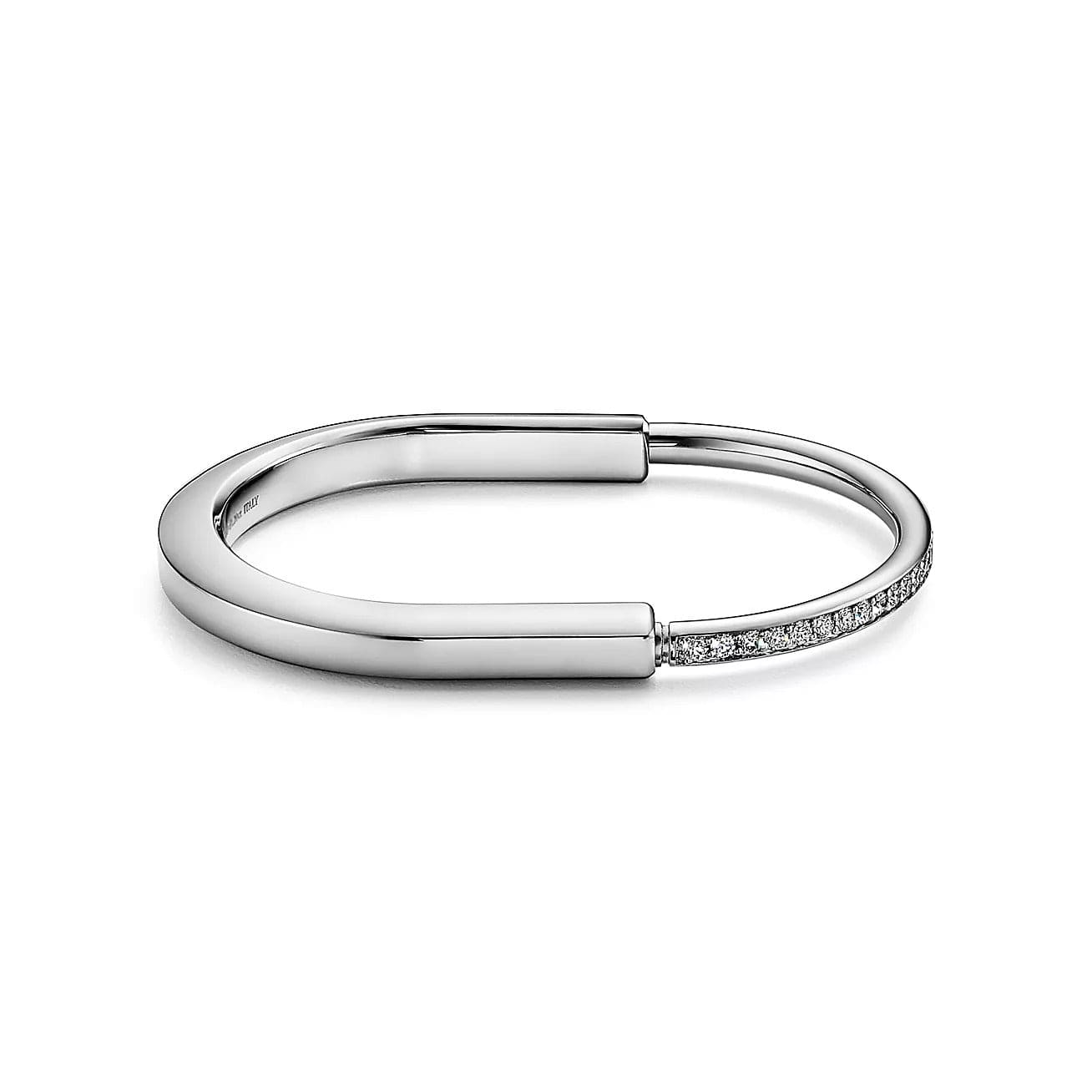 Tiffany Lock Bangle Half Pave Diamonds 18K Gold Bracelet